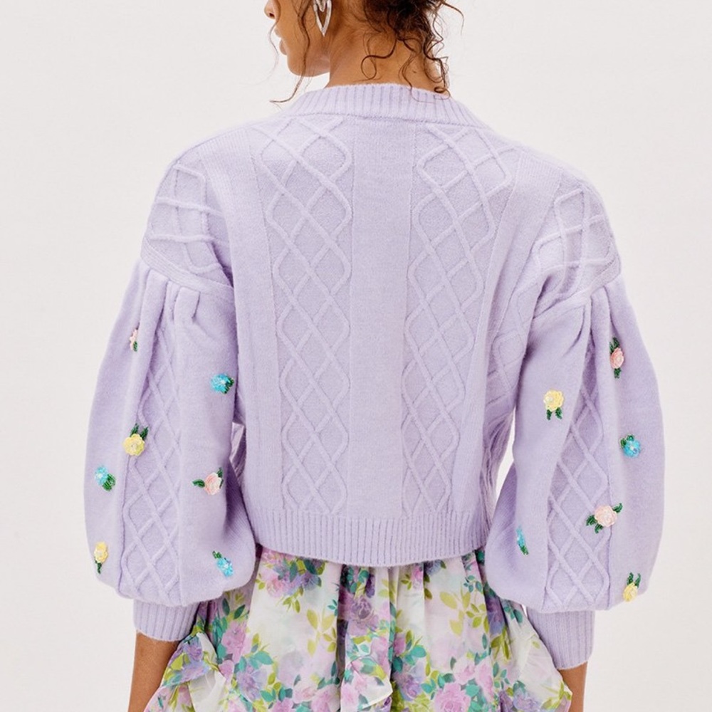 NEW For Love and Lemons Sutton Cardigan - Lavender - Picture 3 of 4